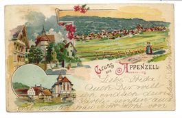 Gruss aus Appenzell (AI) Dorf - Schloss  Kirche - Litho 1902
