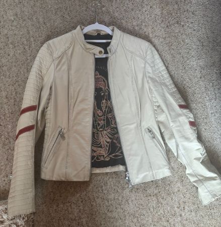 Echt Leder Weisse Übergangsjacke im Biker-Stil, Grösse S