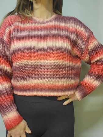 Cropped Pull doux rayé rose/lilas - Confortable et tendance