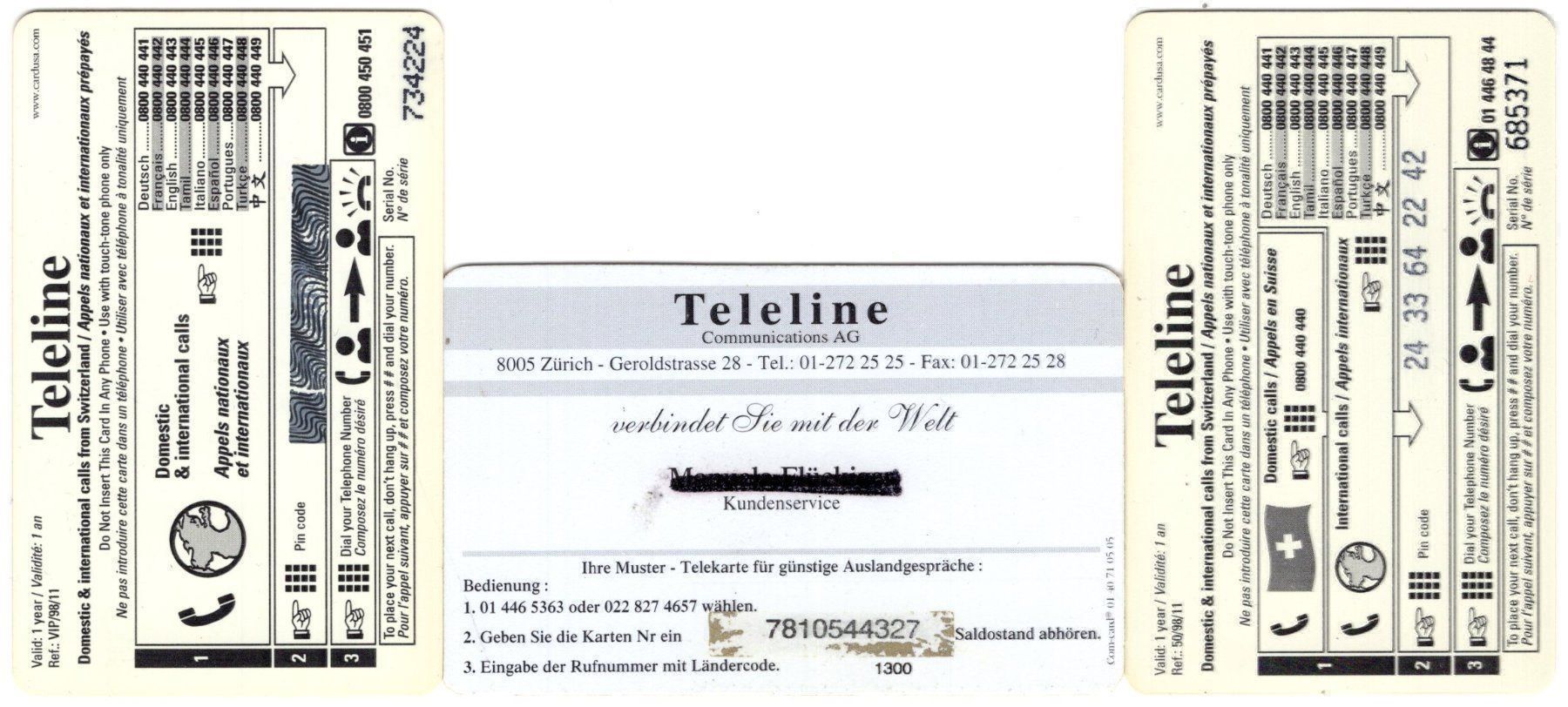 Schede telefoniche: 3 seltene, frühe Teleline Telefonkarten – Usato da Eglisau venduto da Chperfins 1