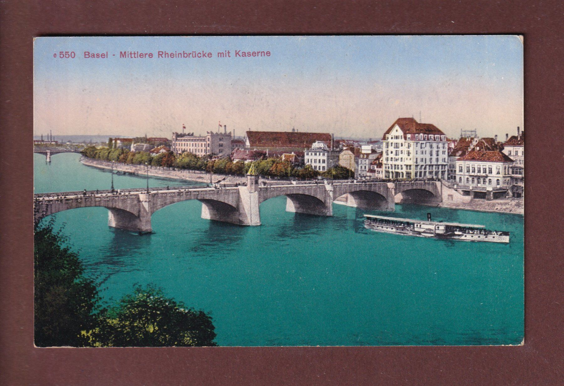 Cartoline postali: BASEL - Mittlere Rheinbrücke - Kaserne - 1920 – Usato da Pully venduto da nicecards
