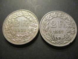 2 x 2.- Fr  1931 + 1937  Superbes pièces Superbe qualité Top