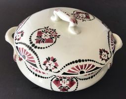  Soupière couvert décor floral vintage 28cm beige bordeaux