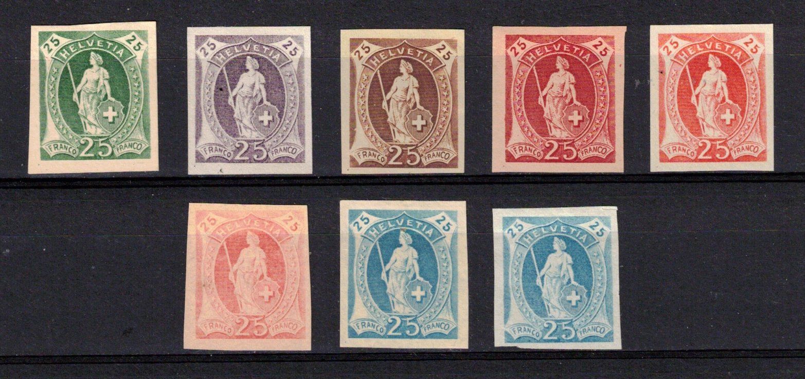 Tutti i francobolli: 8 x Probedruck Stehende Helvetia – Usato da Laufenburg venduto da Chris01032