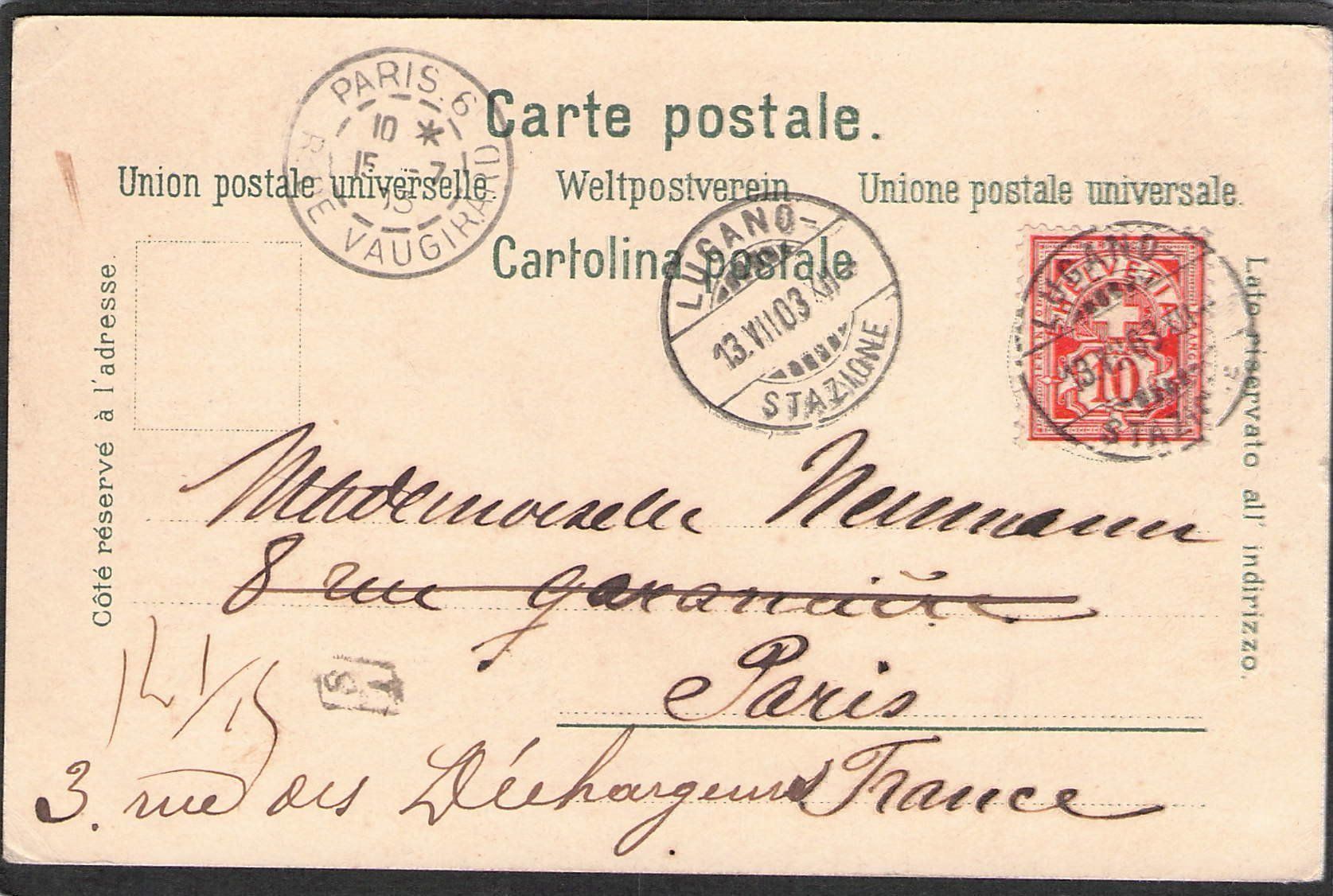 Cartoline postali: ,Lago di Lugano , 1903 – Usato da Reichenburg venduto da ibiza18 1