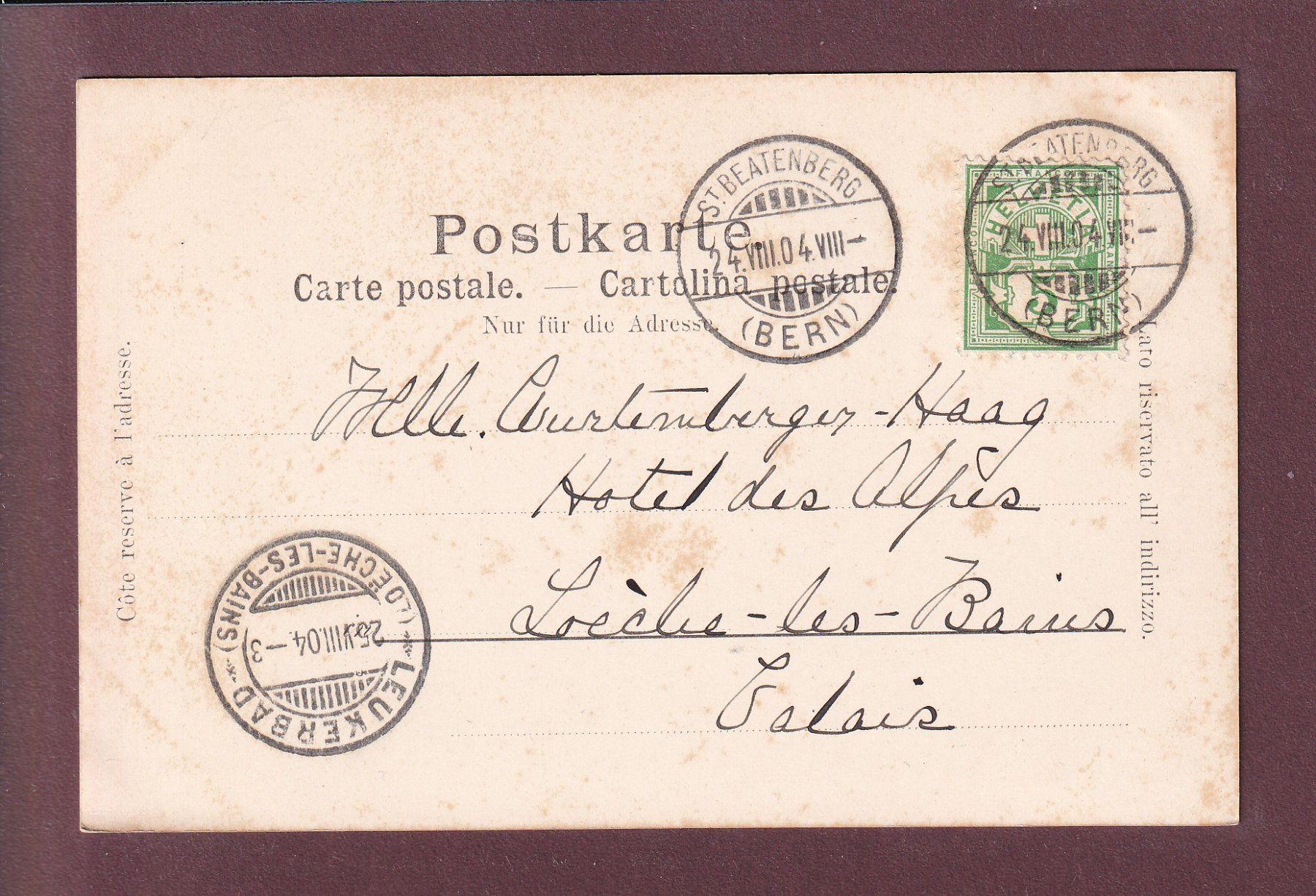 Cartoline postali: Gruss von ST. BEATENBERG - 1904 – Usato da Pully venduto da nicecards 1