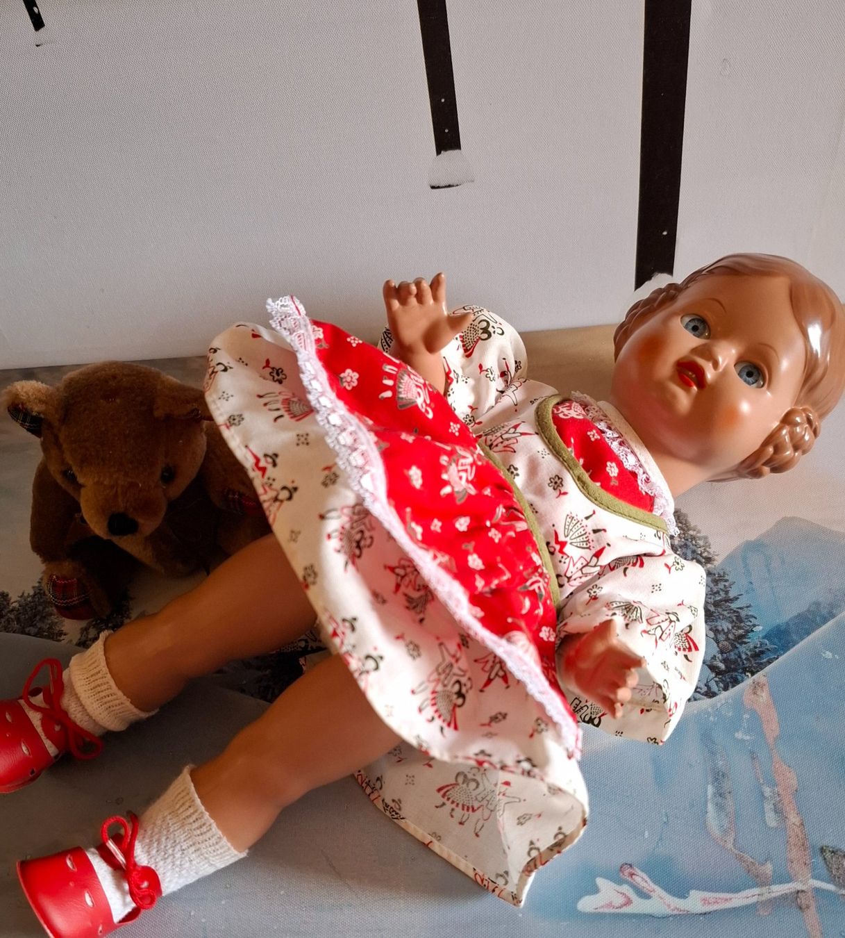 Bambole: SCHILDKRÖTPUPPE BÄRBEL MIT TEDDYBÄRCHEN – Nuovo (secondo la descrizione) da Gretzenbach venduto da schibaya 7