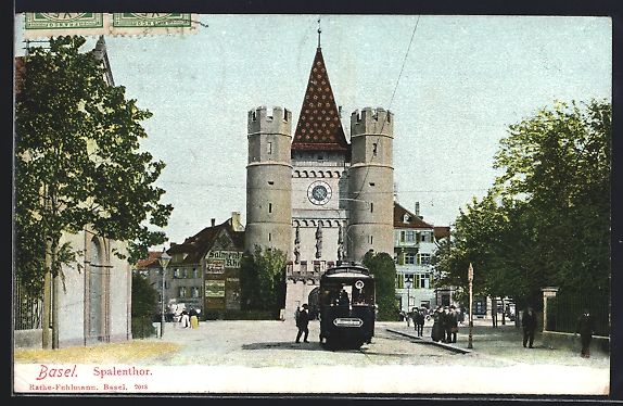 Cartoline postali: AK Basel, Spalenthor, Strassenbahn, 1907 – Usato da Berlin venduto da bartko-reher