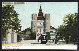 AK Basel, Spalenthor, Strassenbahn, 1907