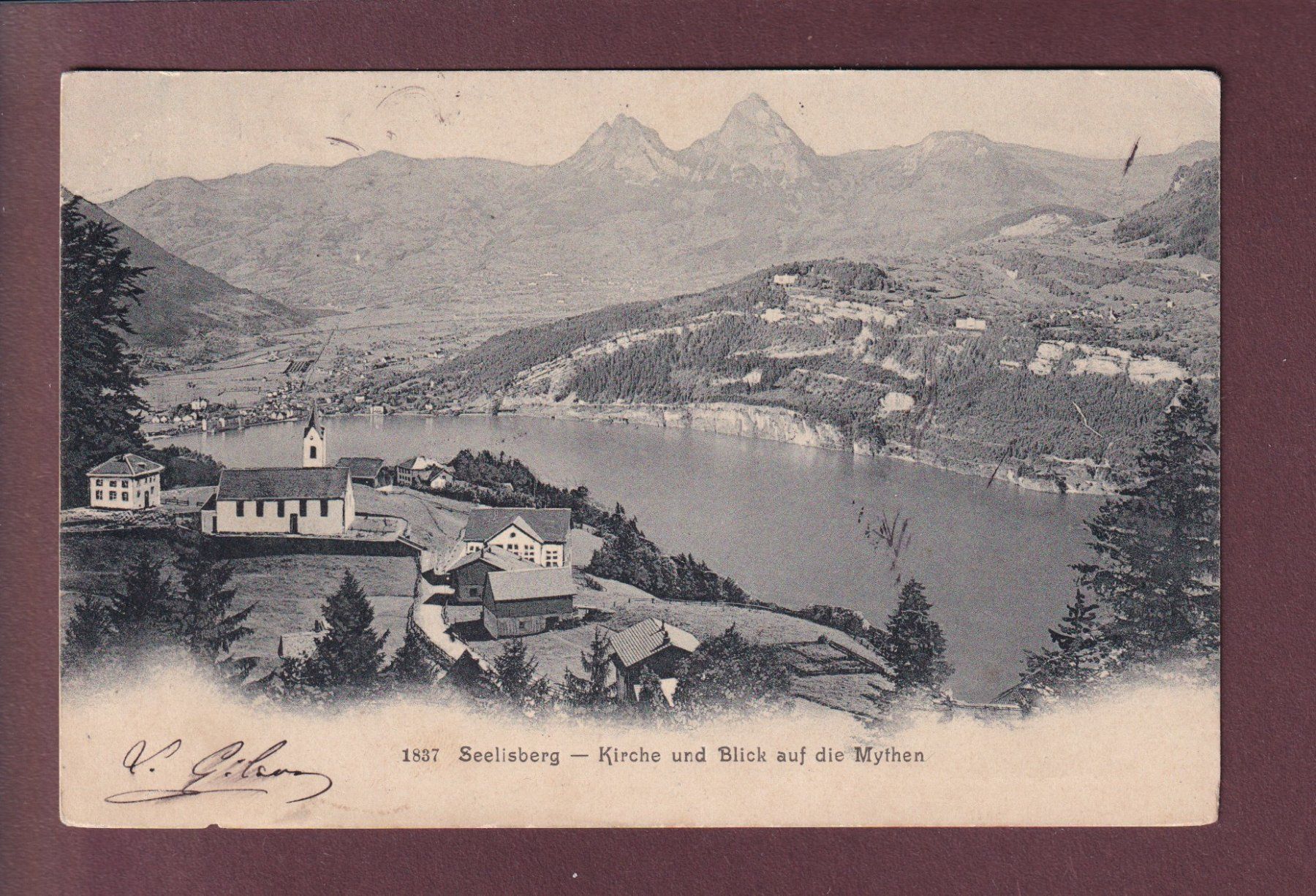Cartoline postali: SEELISBERG - Kirche - Mythen - 1905 – Usato da Pully venduto da nicecards