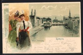 Litho Zürich, Blick vom Mühlesteg auf 