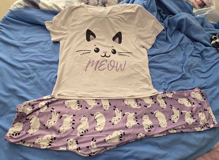 Pyjama-Set Damen Katzenmotiv Grösse L