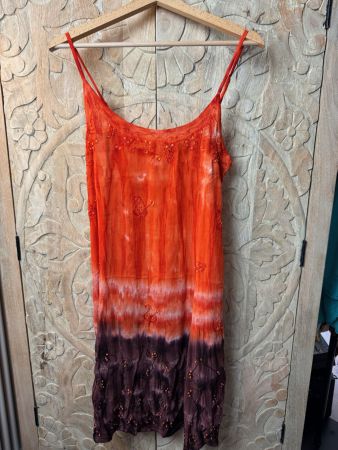 Sommerkleid Vintage Hippie Batik Orange Braun Boho 90s