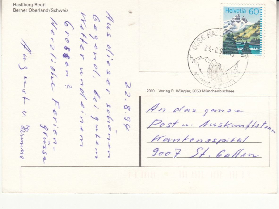 Cartoline postali: Hasliberg Reuti 1994 – Usato da Bürglen TG venduto da StampGraf 1