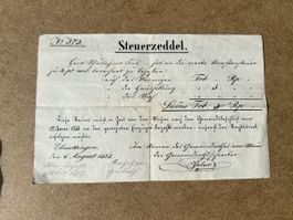Originaler Steuerzettel Ebmatingen 1853 