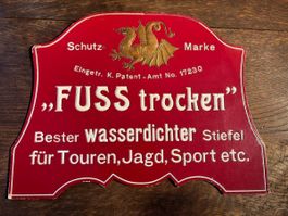 Werbe Kartonaufsteller FUSS trocken, kein Emailschild