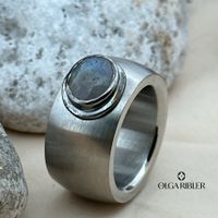 Edelstahl Statement  Ring mit Labradorite Grösse 60