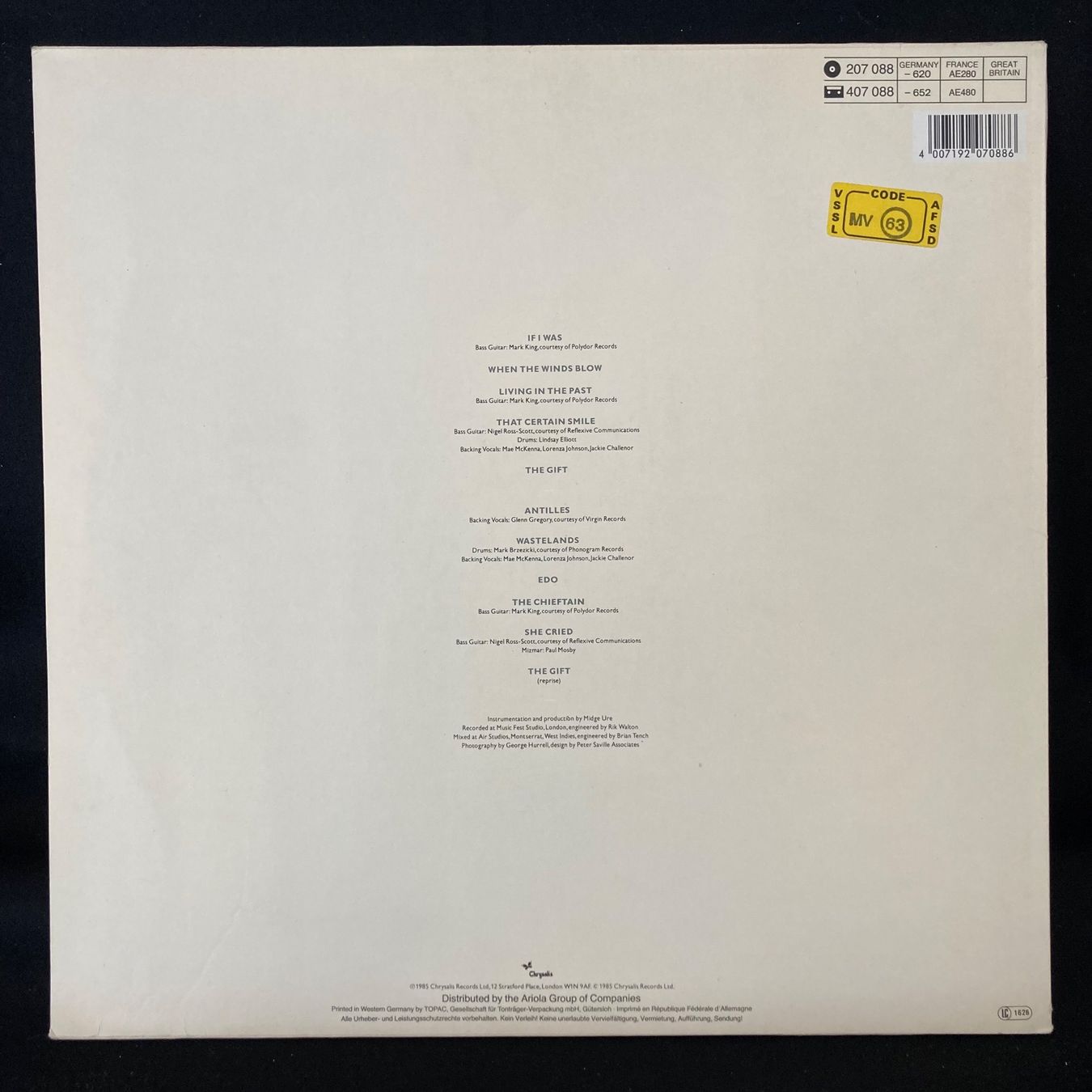 Dischi in vinile: Midge Ure (Ultravox) / The Gift – Usato da St.Gallen venduto da Out-take 1