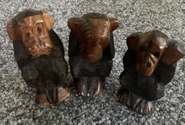 Holz Affen 3er Set Dekofiguren 7-8cm hoch