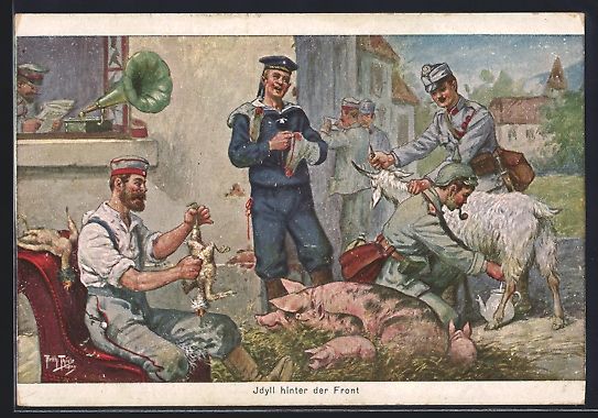 Cartoline postali: A. Thiele: Idyll hinter der Front, Gramm – Usato da Berlin venduto da bartko-reher