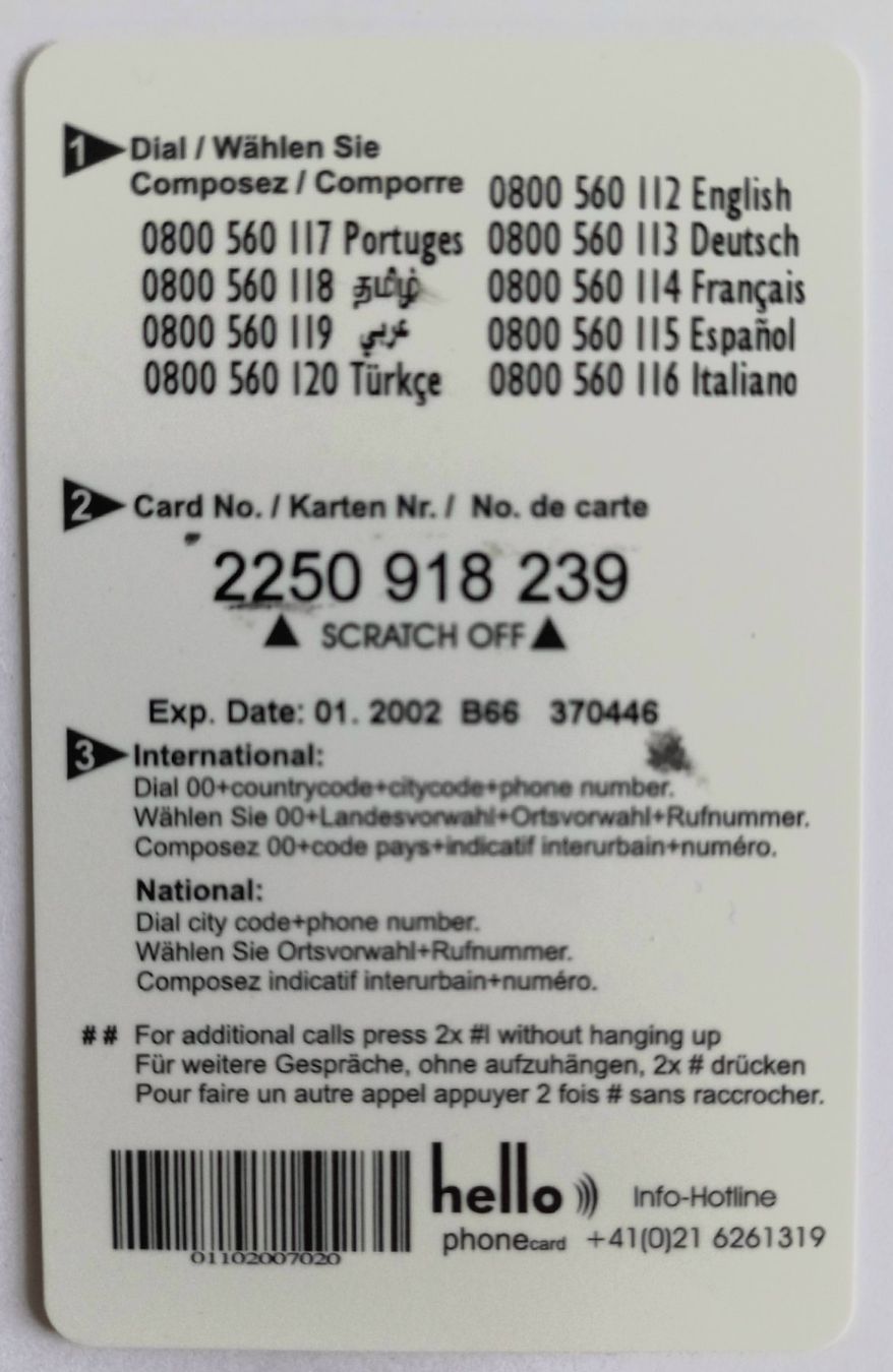 Schede telefoniche: Taxcard- Hello phonecard - CH – Usato da Niederuzwil venduto da lubimaja 1