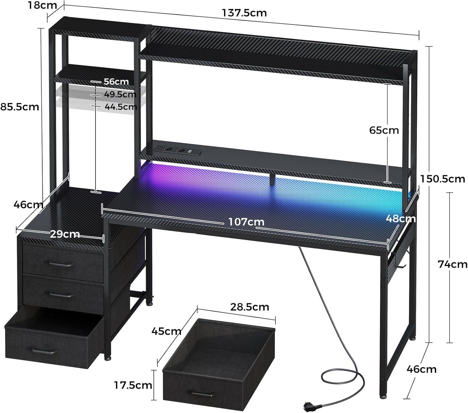 Scrivanie: Gaming Tisch mit LED Steckdose Regal Schubladen 137cm – Nuovo e nell'imballaggio originale da Zürich venduto da jasminleut 2