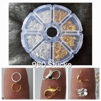 960x Endteile in Box Basteln Karabiner Schmuck Silber Gold