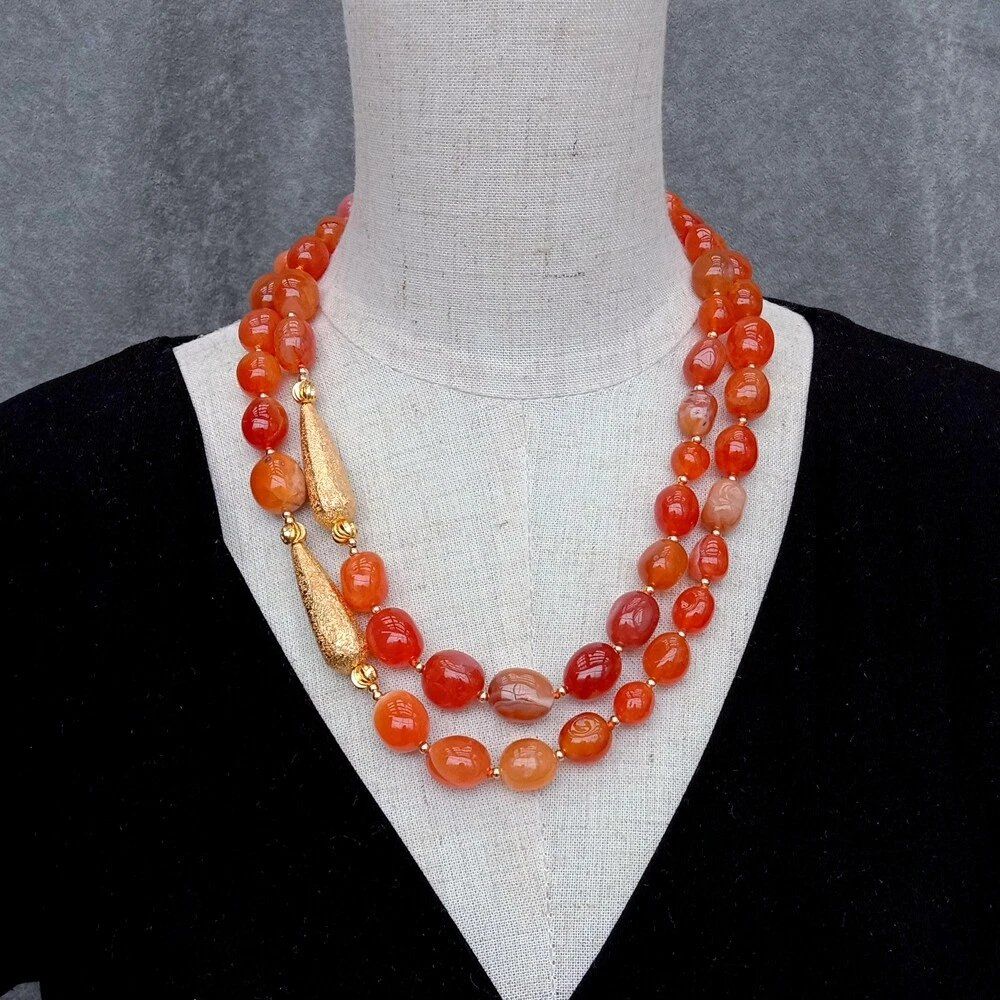 Catenine: Statement Rot Achat vergoldet Halskette Kette Collier Agate – Nuovo (secondo la descrizione) da Prilly venduto da ilyria73 1
