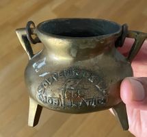 Brass Souvenir Pot with Handles Vintage Trivet Legs