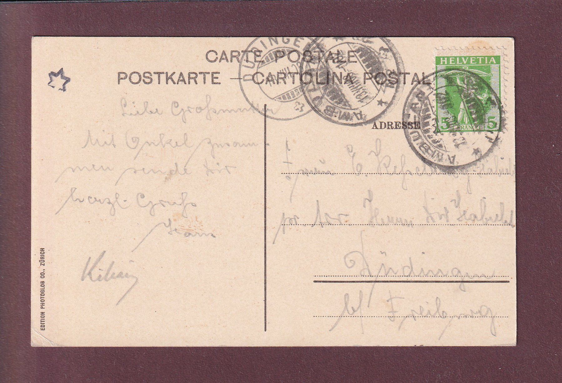 Cartoline postali: BELLINZONA - Stazione - 1908 – Usato da Pully venduto da nicecards 1