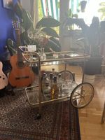 Bar cart gold brass glass vintage