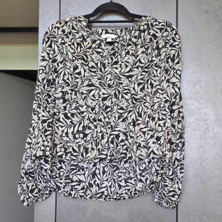 🐸  H&M BALLONBLUSE XS BLÄTTERMUSTER VISKOSE - BAUMWOLLE