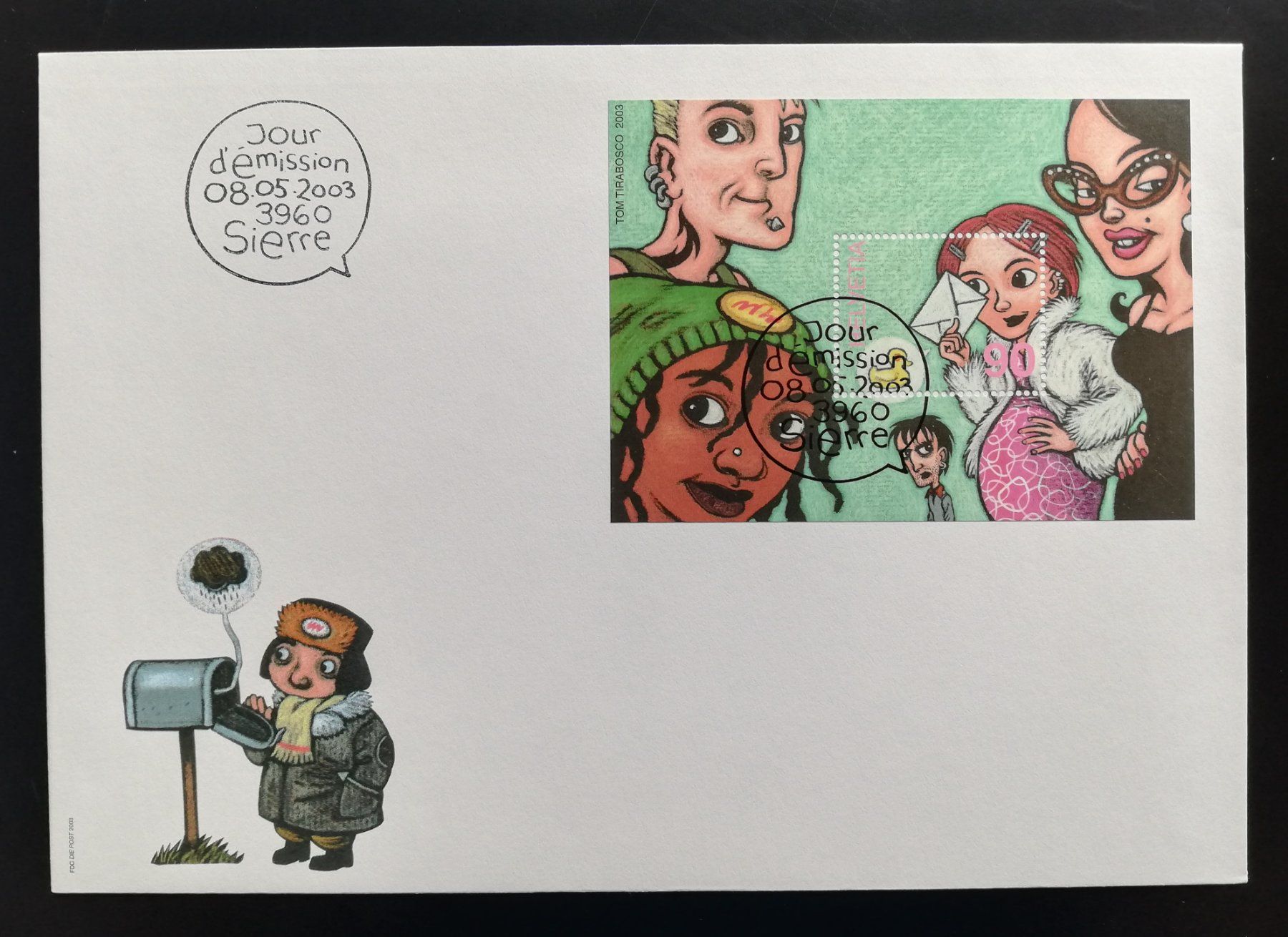 Tutti i francobolli: Schweiz FDC Sonderblock Comics Tom Tirabosco, 2003 – Usato da Gümligen venduto da Fairseriver