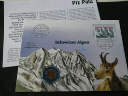 Schweiz 1986, 1 Rappen unzirkuliert, Münzbrief Piz Palü
