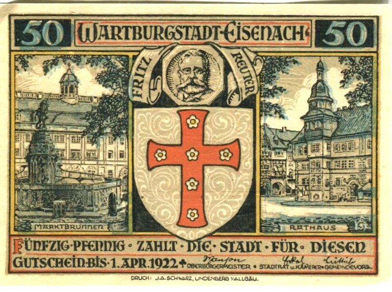 Banknoten: Notgeld "50 Pfennig. Eisenach 1922" – Gebraucht aus Basel von Butsch5 1
