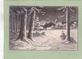 Kitsch Kunst Landschaft Dorf Winter Neujahr 1913