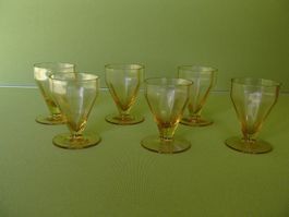 6 gelbe Art Deco Gläser für Sherry Wermuth ect.