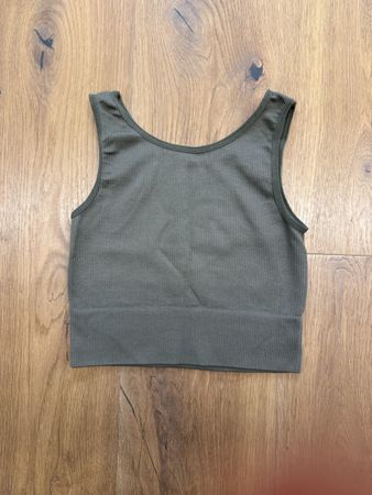 Damen Crop Top gerippt olivgrün