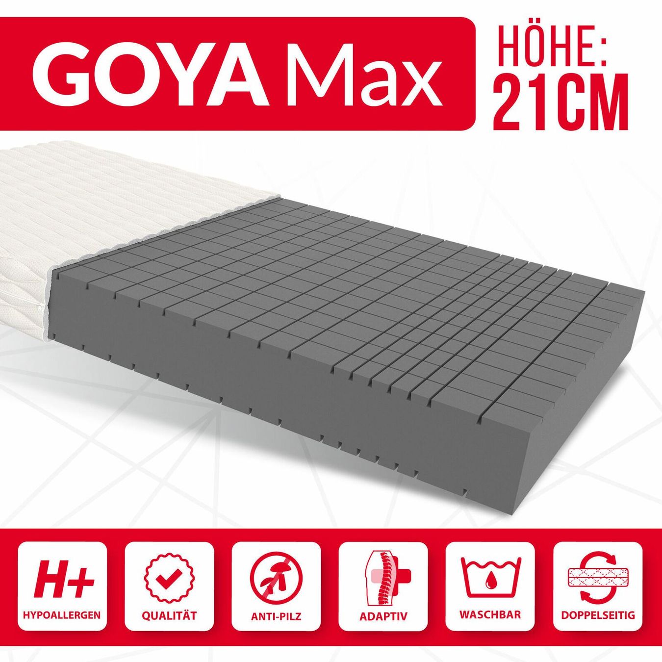 Matratzen: Matratze 180x200 GOYA MAX - H4 - 21cm – Neu und originalverpackt aus Wallenwil von toesstal-vertrieb