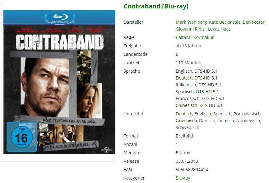 Alle DVDs: Contraband [Blu-ray] – Gebraucht aus Buchrain von Sssschaller