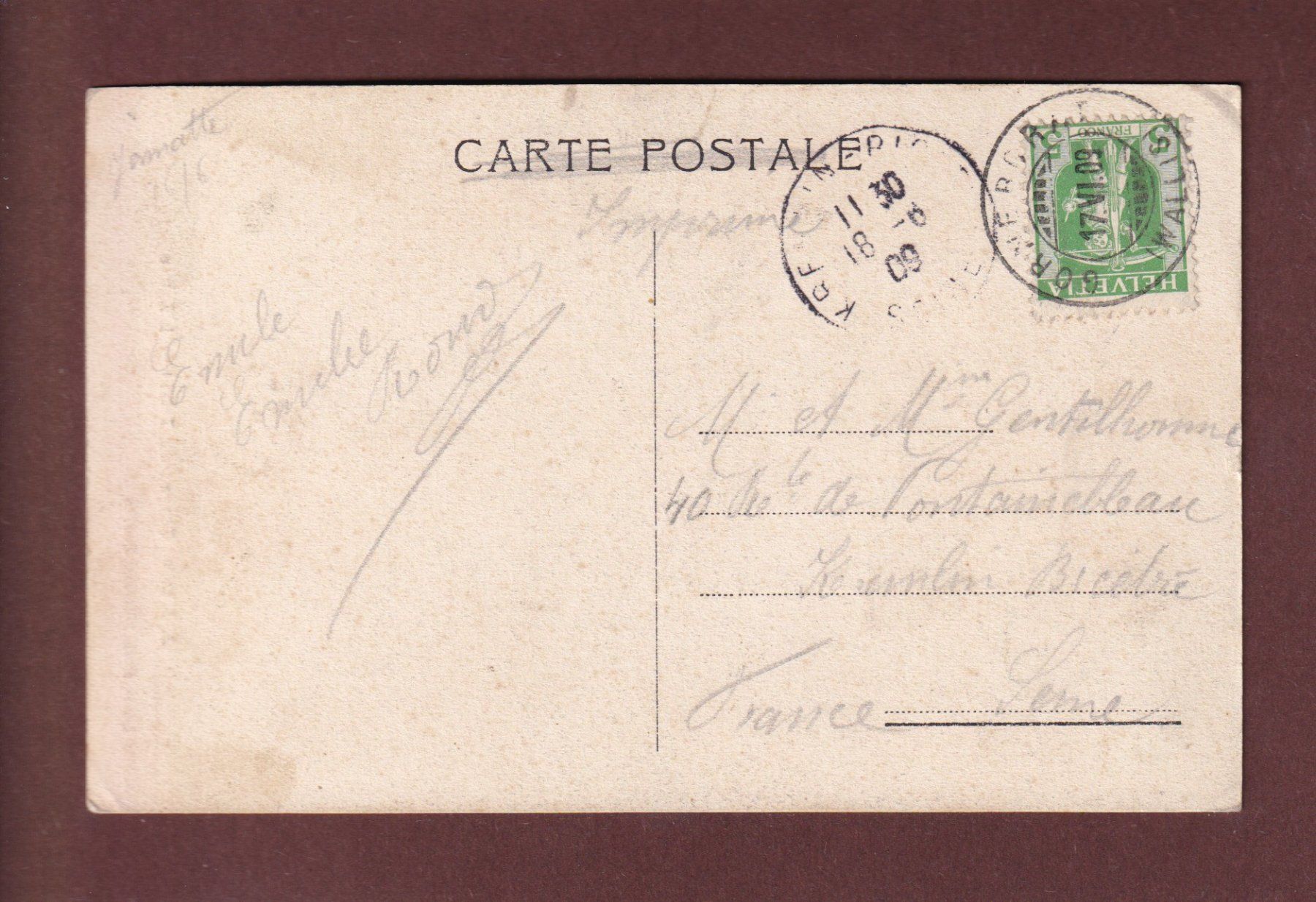 Cartoline postali: Gorges du TRIENT - L'Eglise - 1909 – Usato da Pully venduto da nicecards-shop 1