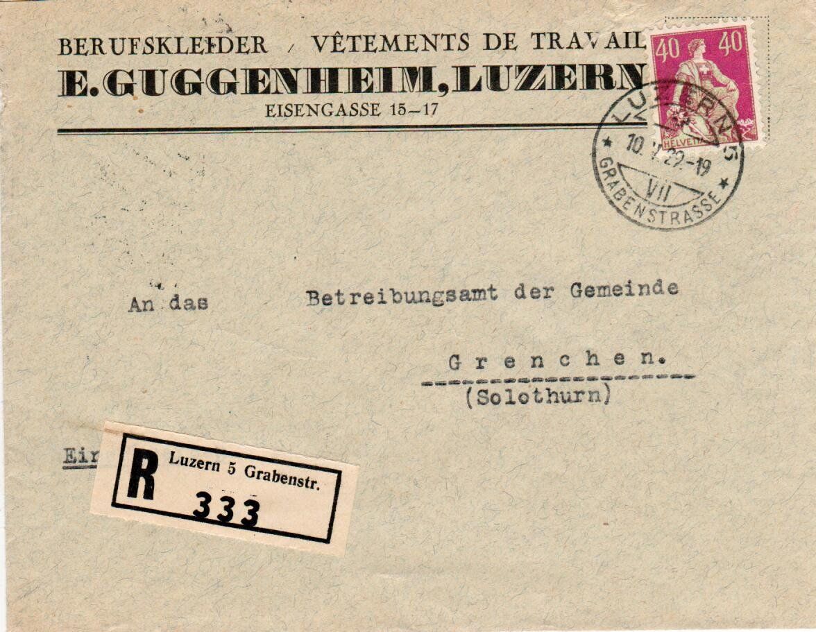 Tutti i francobolli: Brief, Berufskleider Guggenheim Luzern 1929 – Usato da Wolhusen venduto da Curver9