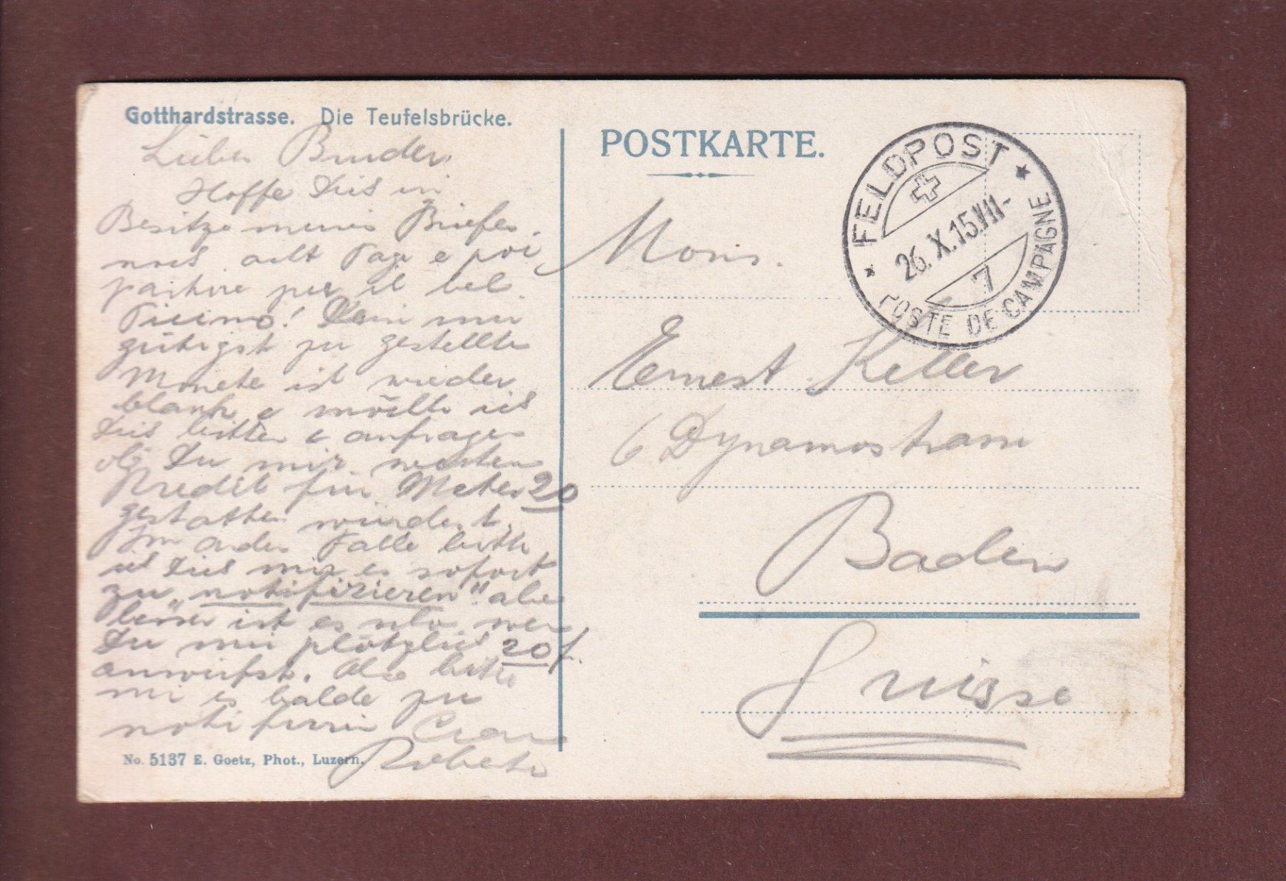 Cartoline postali: TEUFELSBRÜCKE - 1915 Feldpost – Usato da Pully venduto da nicecards 1