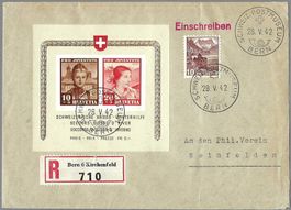 1941, J98I/J99I PJ BLOCK LUXUSSTEMPEL BERN AUF EING. BRIEF
