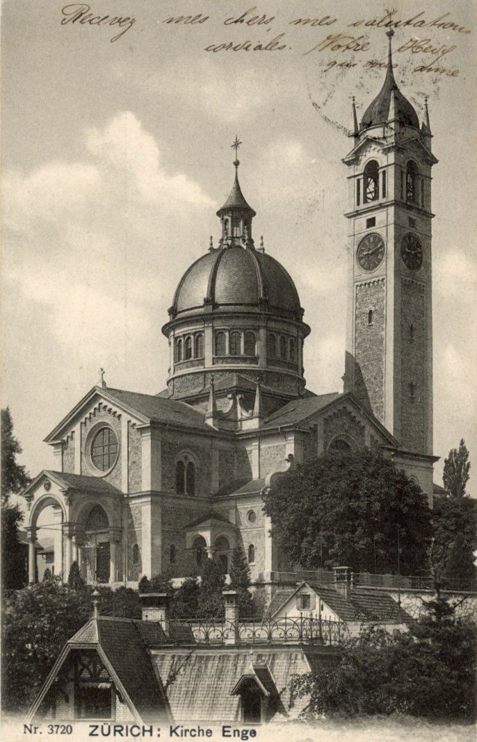 Cartoline postali: Zürich   ZH   -   Kirche Enge      um 1906 – Usato da Brig venduto da Valcards54