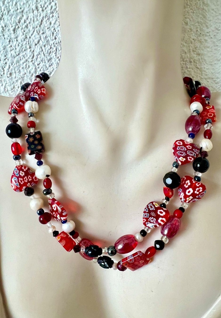 Catenine: Murano Millefiori Longkette echte Perlen & Silber 925 86cm – Usato da Ruswil venduto da artbyhand 2