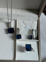Ensemble bijoux femme argent pierres bleues rectangulaires