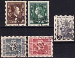 1944/46 LIE, Hohe Werte Nr. 202-206, gestempelte Serie.