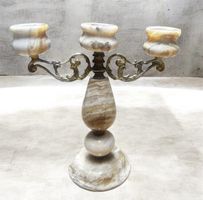 Vintage 3-armiger Kerzenleuchter Marmor & Messing – 22 cm
