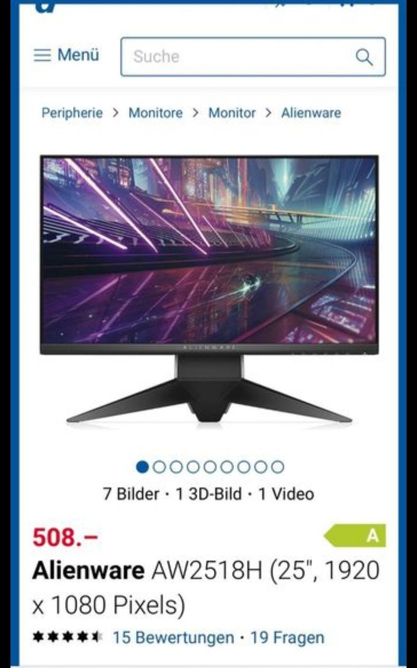 Monitore: Alienware AW2518H (25", 240 Hz) – Gebraucht aus Wolfenschiessen von